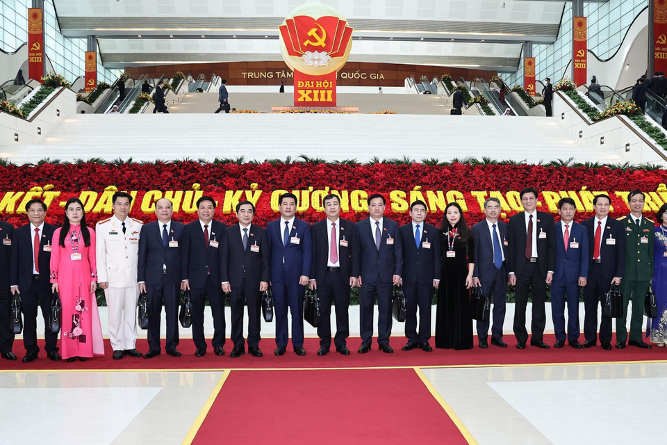 Đoàn đại biểu tỉnh Thái Bình tham dự Đại hội, chiều 27/1. (Nguồn: TTXVN)