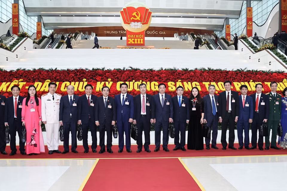 Đoàn đại biểu tỉnh Thái Bình tham dự Đại hội, chiều 27/1. (Nguồn: TTXVN)