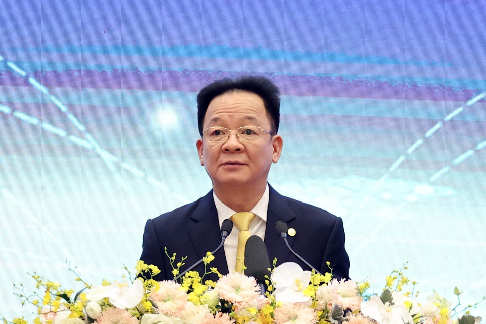 Chủ tịch Hội đổng quản trị, kiêm Tổng giám đốc T&amp;T Đỗ Quang Hiển phát biểu tại Lễ khởi động. (Ảnh: Thống Nhất/TTXVN)