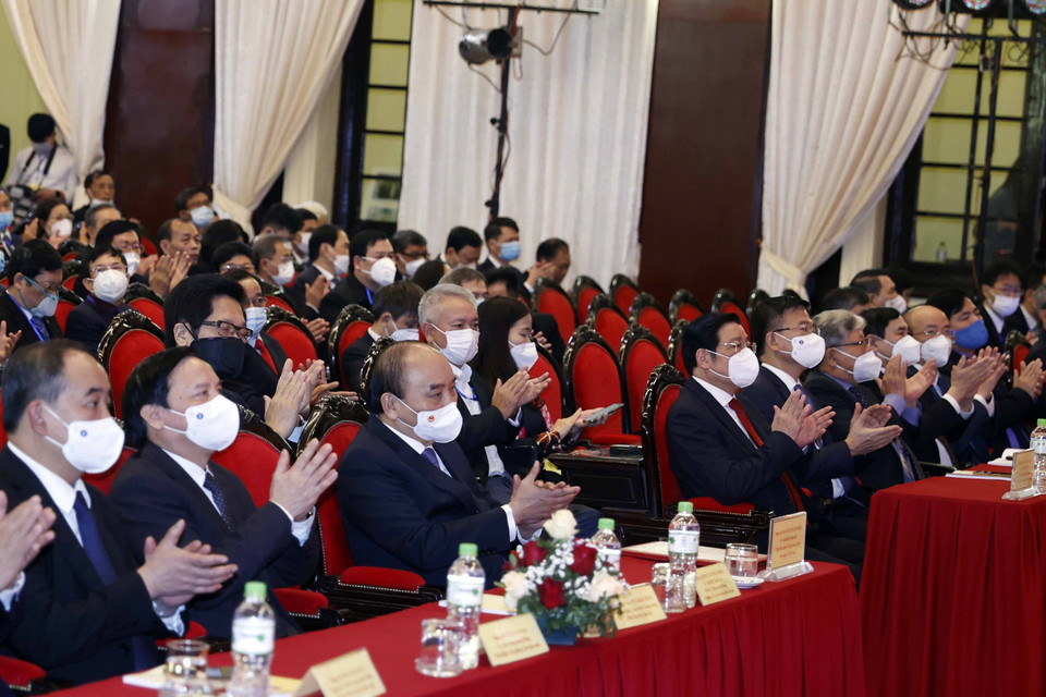 Chủ tịch nước Nguyễn Xuân Phúc và các đại biểu dự Đại hội. (Ảnh: Thống Nhất/TTXVN)