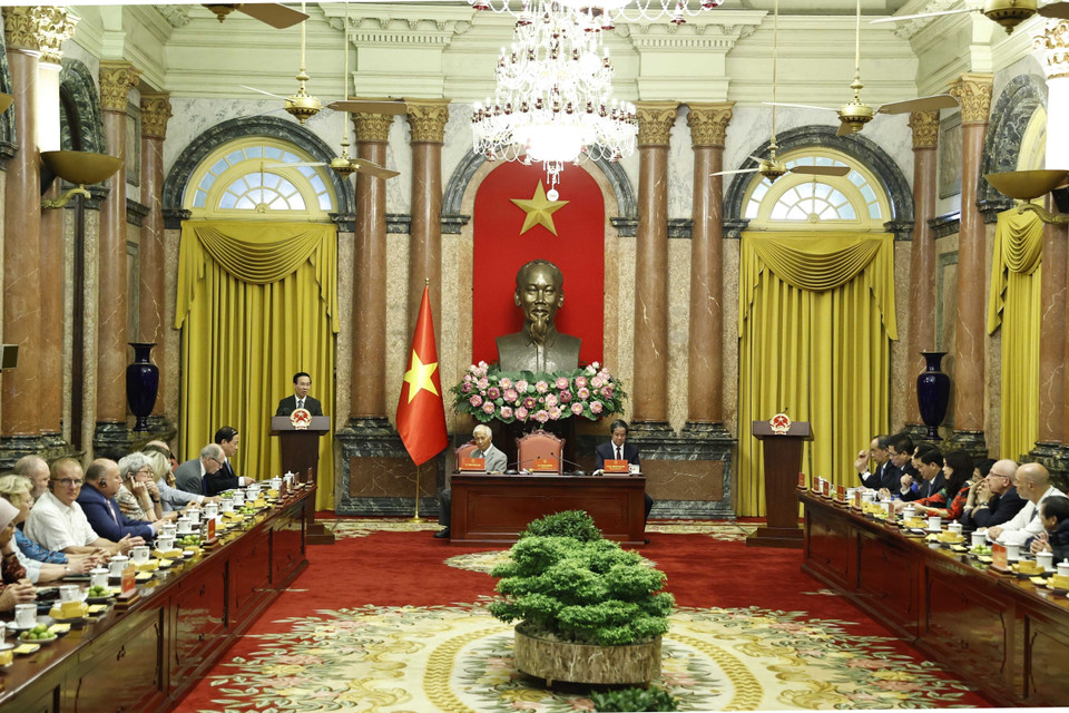 Chủ tịch nước Võ Văn Thưởng phát biểu tại cuộc gặp. Ảnh: Thống Nhất. (Ảnh: Thống Nhất/TTXVN)