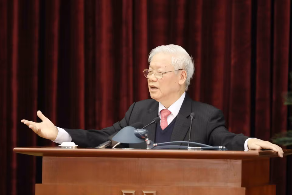 Tổng Bí thư, Chủ tịch nước Nguyễn Phú Trọng phát biểu bế mạc hội nghị. (Ảnh: Phương Hoa/TTXVN)