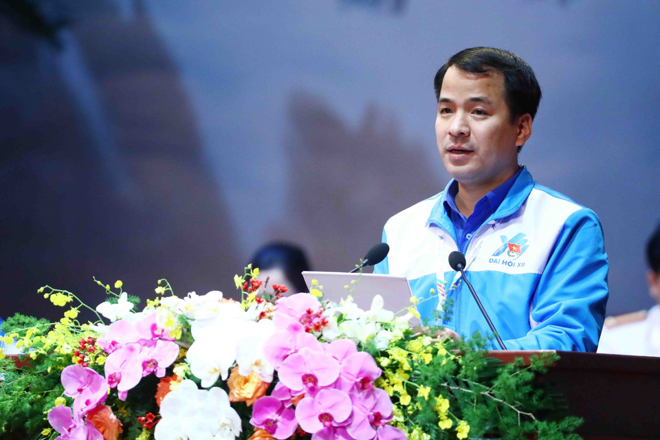 Nguyễn Ngọc Lương, Bí thư thường trực Trung ương Đoàn, Chủ tịch Hội Liên hiệp Thanh niên Việt Nam, phát biểu. (Ảnh: Minh Đức/TTXVN)