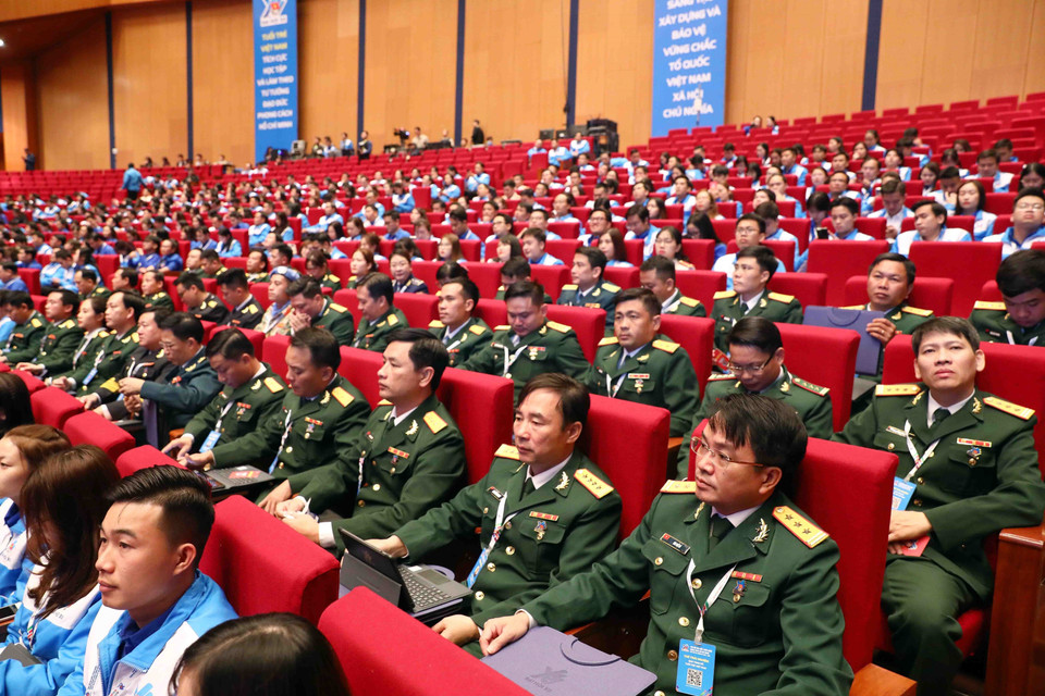 Đoàn đại biểu thanh niên Quân đội tham dự lễ khai mạc Đại hội Đoàn toàn quốc lần thứ XII. (Ảnh: Phạm Kiên/TTXVN)