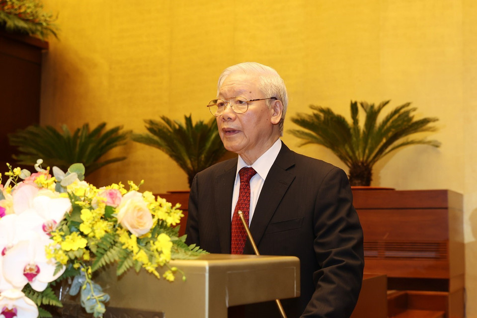 Tổng Bí thư Nguyễn Phú Trọng phát biểu chỉ đạo hội nghị. (Ảnh: Trí Dũng/TTXVN)