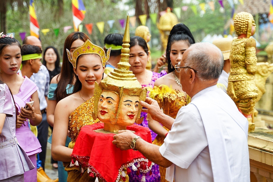 Tượng thần Mara Prưm - Biểu tượng tín ngưỡng của người Khmer. (Ảnh: Tuấn Đức/TTXVN)