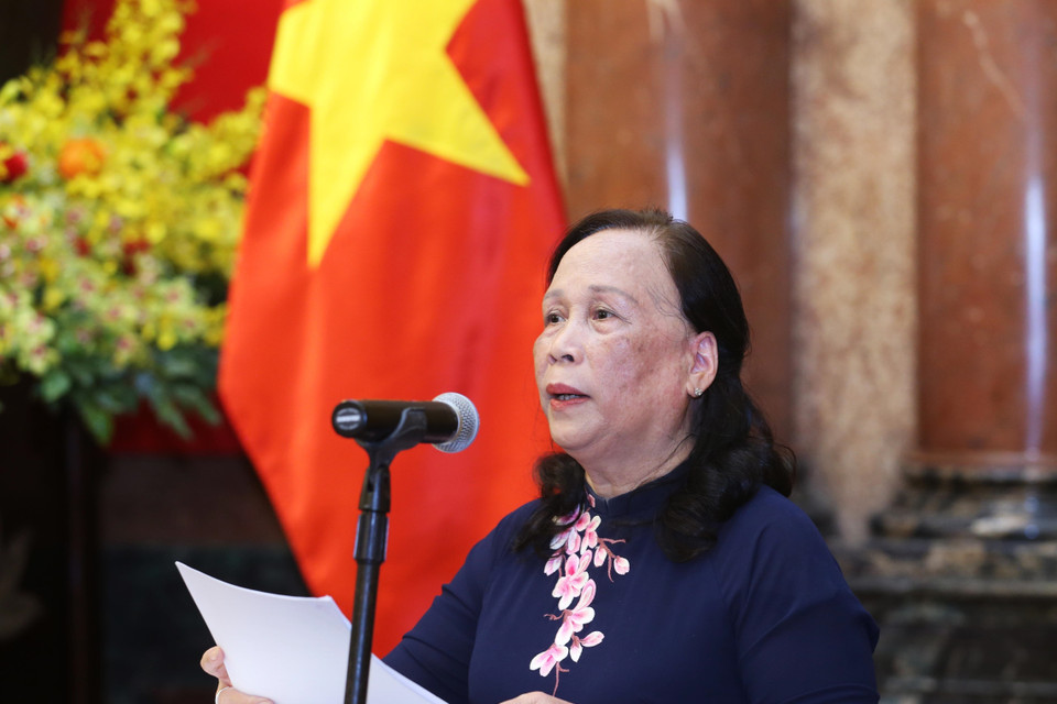 Chủ tịch Trung ương Hội Người cao tuổi Việt Nam Phạm Thị Hải Chuyền phát biểu. (Ảnh: Lâm Khánh/TTXVN)