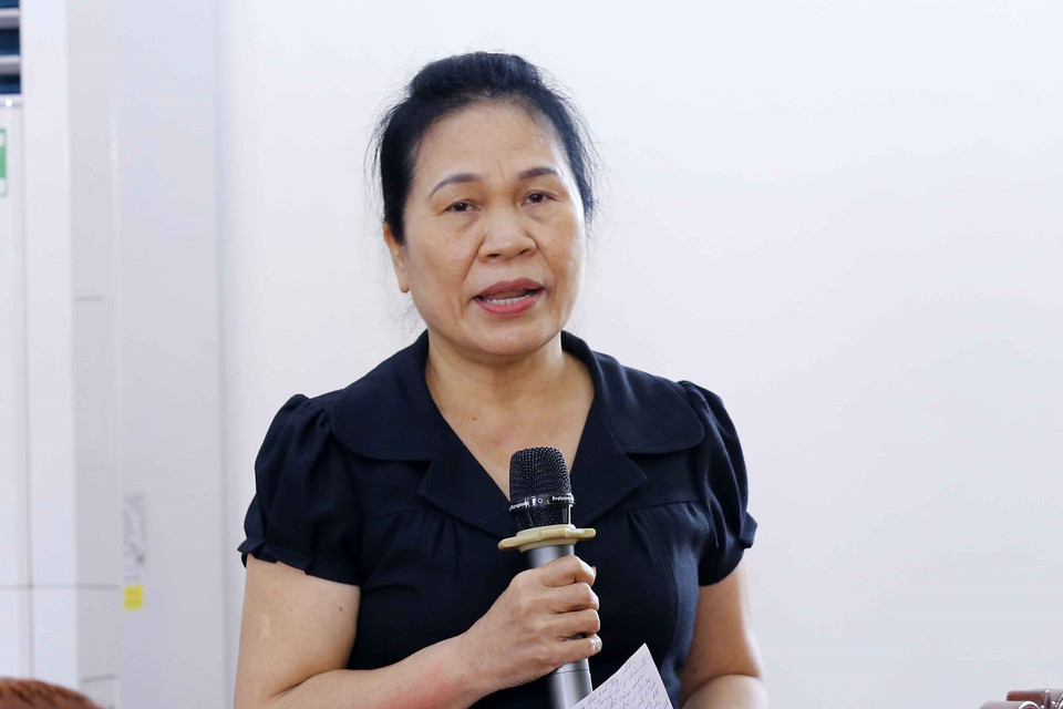 Bà Ngô Kim Minh, cử tri huyện An Lão phát biểu ý kiến. (Ảnh: Doãn Tấn/TTXVN)