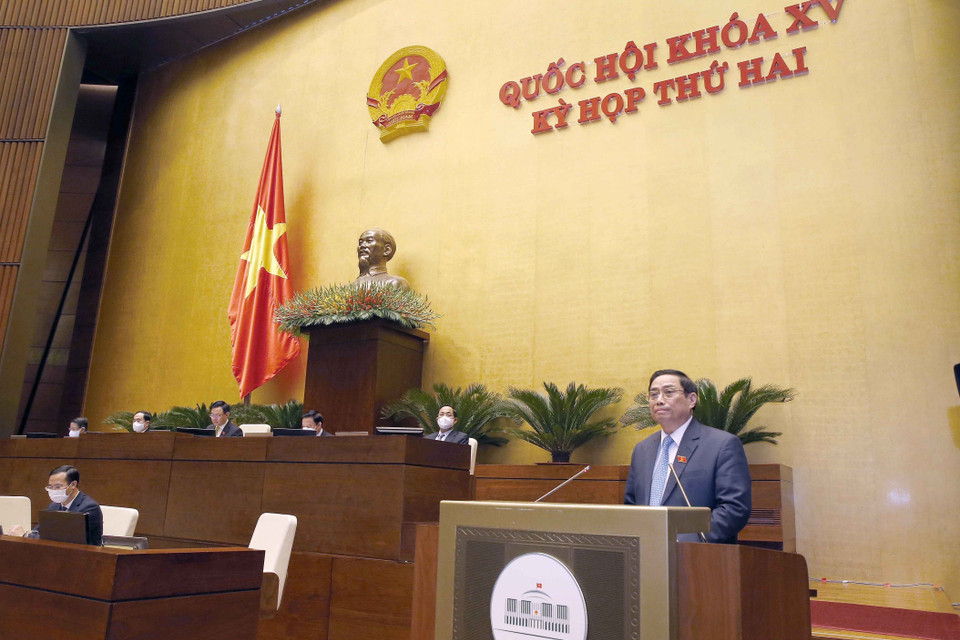 Thủ tướng Chính phủ Phạm Minh Chính phát biểu làm rõ các vấn đề liên quan đến toàn bộ nội dung của Phiên chất vấn. (Ảnh: Doãn Tấn/TTXVN)