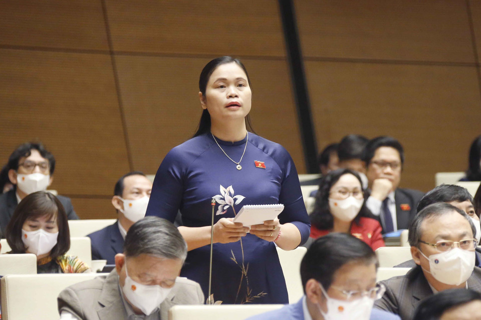 Đại biểu Quốc hội tỉnh Tuyên Quang Ma Thị Thuý đặt câu hỏi chất vấn. (Ảnh: Doãn Tấn/TTXVN)