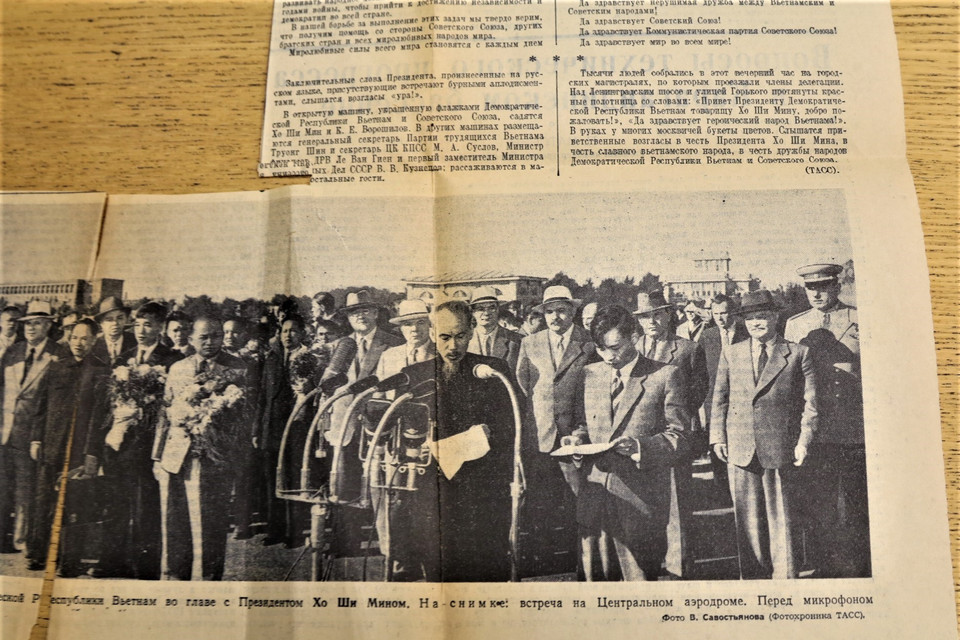 Ảnh Bác Hồ phát biểu đăng trên báo Sự thật ngày 13/7/1955. (Nguồn: TTXVN)