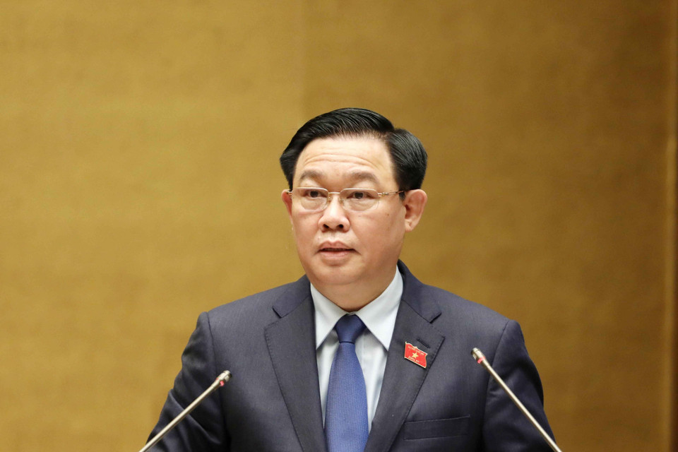 Chủ tịch Quốc hội Vương Đình Huệ phát biểu bế mạc kỳ họp. (Ảnh: Phương Hoa/TTXVN)