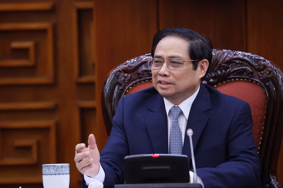 Thủ tướng Phạm Minh Chính phát biểu tại buổi tiếp. (Ảnh: Dương Giang/TTXVN)