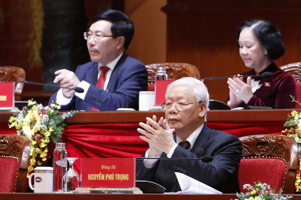 Tổng Bí thư, Chủ tịch nước Nguyễn Phú Trọng tham gia Đoàn Chủ tịch Đại hội. (Nguồn: TTXVN)