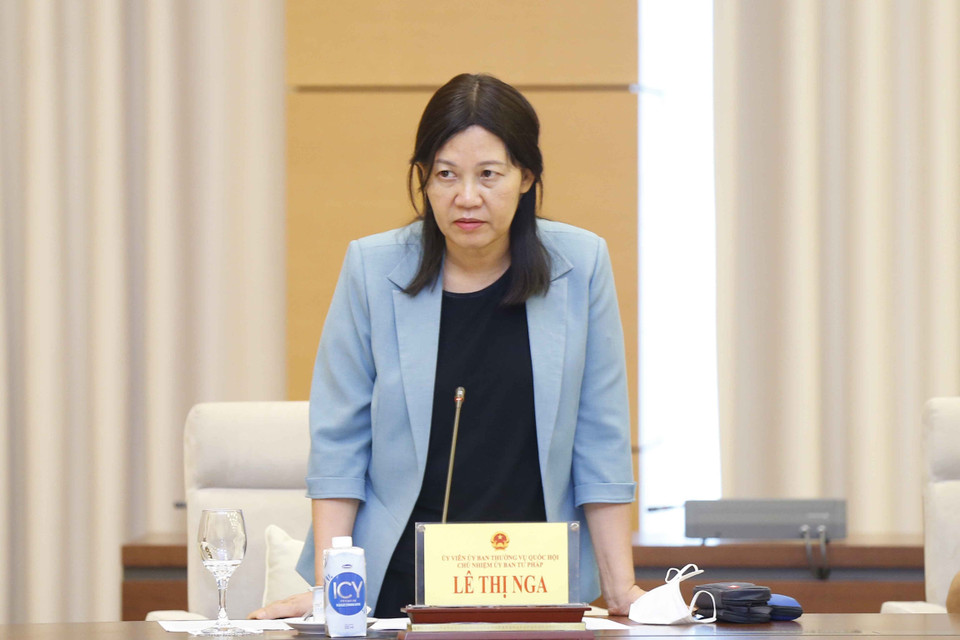 Chủ nhiệm Ủy ban Tư pháp của Quốc hội Lê Thị Nga phát biểu ý kiến. (Ảnh: Doãn Tấn/TTXVN)