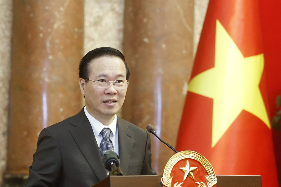 Chủ tịch nước Võ Văn Thưởng phát biểu tại cuộc gặp. (Ảnh: Thống Nhất/TTXVN)