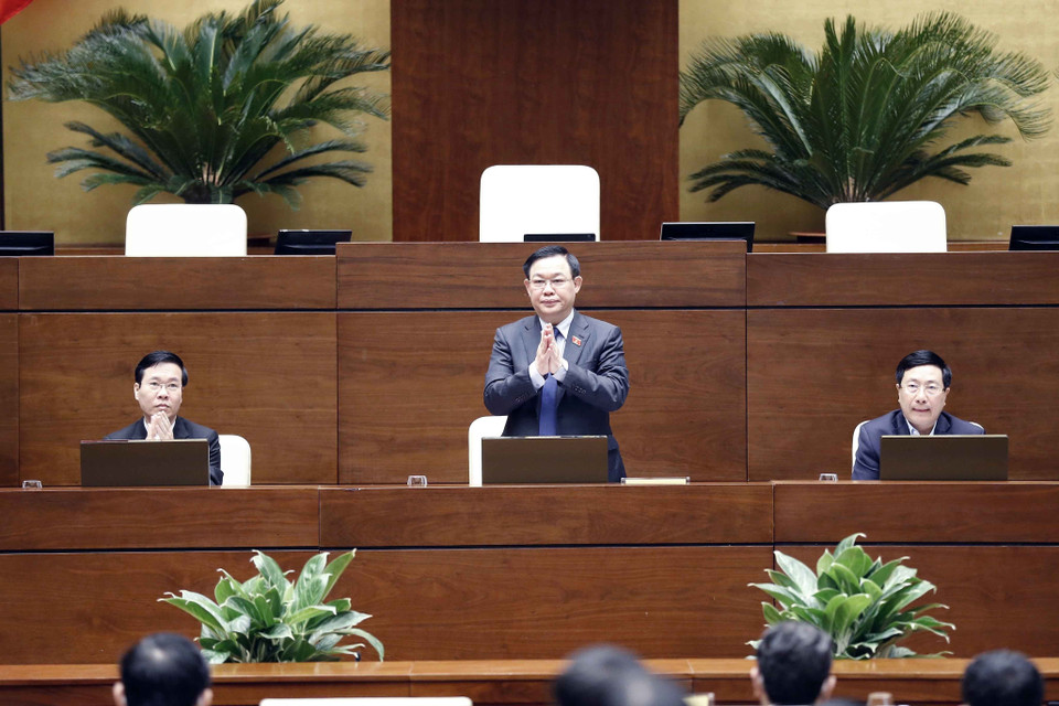 Chủ tịch Quốc hội Vương Đình Huệ đồng chủ trì hội nghị. (Ảnh: Doãn Tấn/TTXVN)