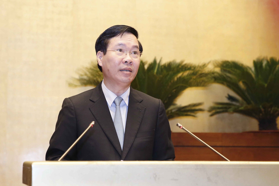 Ông Võ Văn Thưởng, Ủy viên Bộ Chính trị, Thường trực Ban Bí thư phát biểu. (Ảnh: Doãn Tấn/TTXVN)