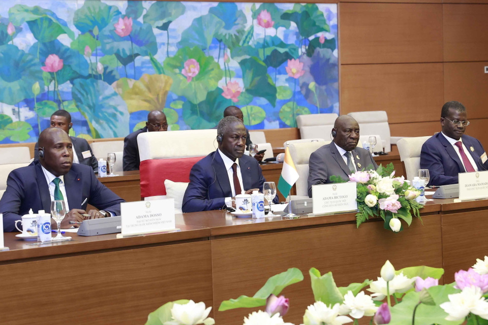 Chủ tịch Quốc hội Bờ Biển Ngà (Côte d'Ivoire) tại buổi hội đàm. (Ảnh: Doãn Tấn/TTXVN)