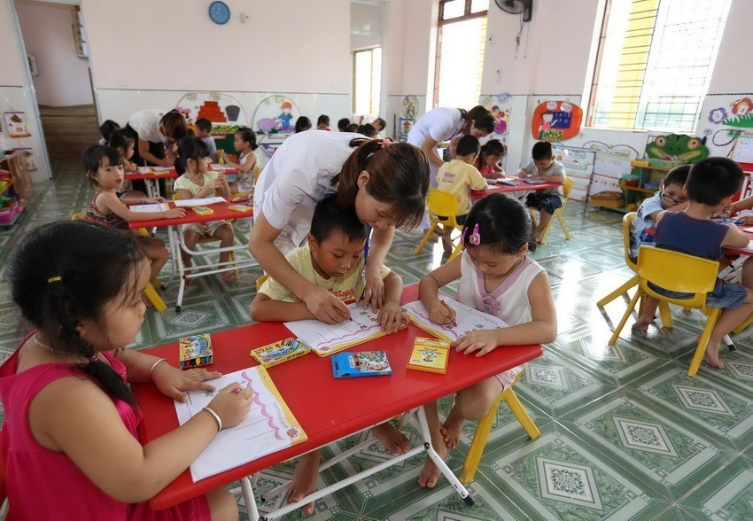 Trường mầm non xã Đại Thắng, huyện Tiên Lãng xây dựng theo tiêu chí nông thôn mới. (Ảnh: Vũ Sinh/TTXVN)