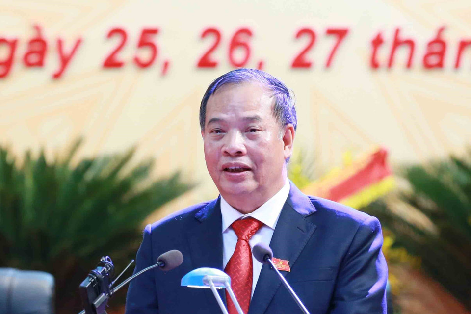 Ông Nguyễn Mạnh Hiển, Ủy viên Trung ương Đảng, Bí thư Tỉnh ủy Hải Dương, phát biểu khai mạc Đại hội. (Ảnh: Phương Hoa/TTXVN)