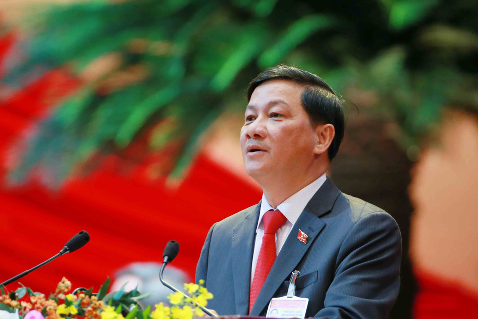 Đồng chí Trần Đức Quận, Bí thư Tỉnh ủy, Chủ tịch HĐND tỉnh Lâm Đồng tham luận tại Đại hội. (Nguồn: TTXVN)