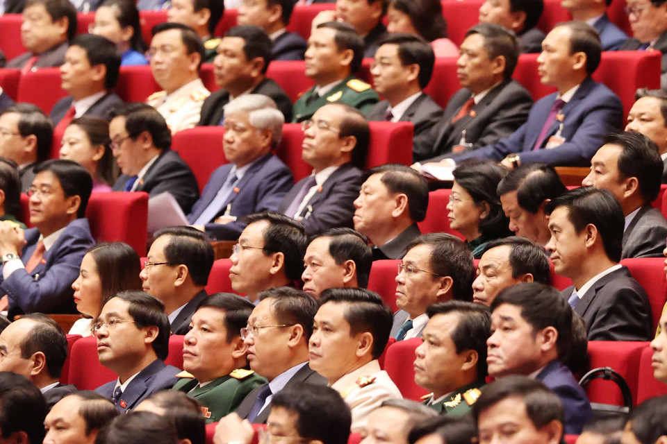 Các đại biểu dự phiên tham luận tại hội trường Trung tâm Hội nghị Quốc gia, sáng 27/1. (Nguồn: TTXVN)