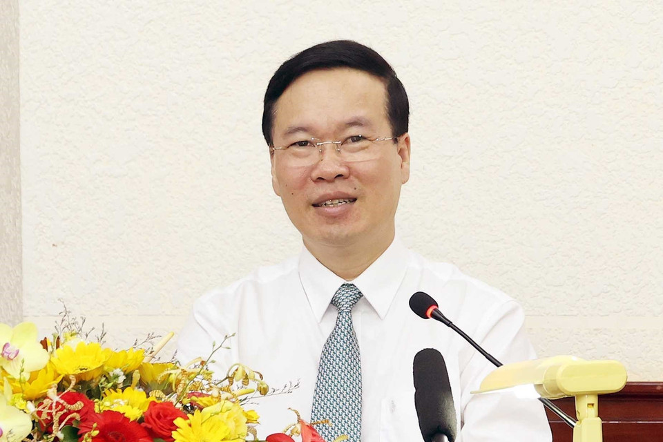 Ông Võ Văn Thưởng, Ủy viên Bộ Chính trị, Chủ tịch nước phát biểu. (Ảnh: Thống Nhất/TTXVN)