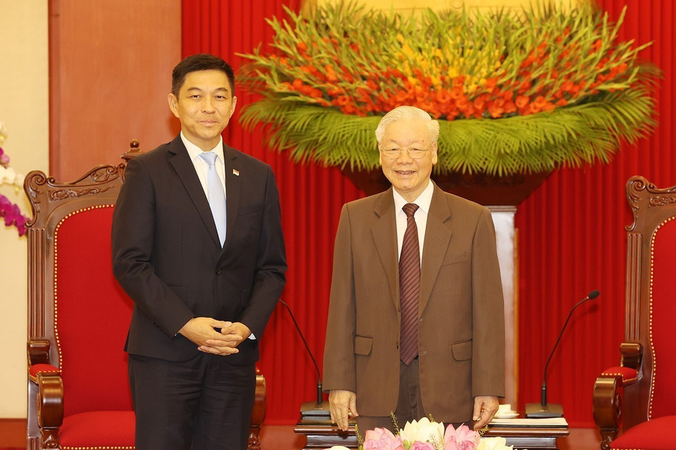 Chiều 20/5, tại Trụ sở Trung ương Đảng, Tổng Bí thư Nguyễn Phú Trọng tiếp Chủ tịch Quốc hội Singapore Tan Chuan-Jin thăm chính thức Việt Nam. (Ảnh: Trí Dũng/TTXVN)