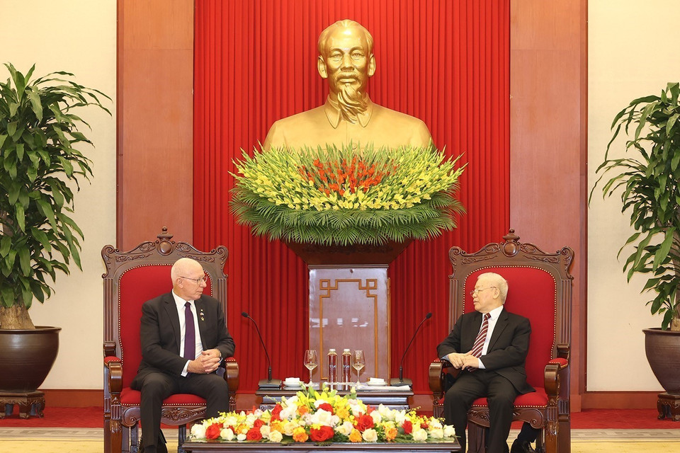 Tổng Bí thư Nguyễn Phú Trọng tiếp Toàn quyền Australia David Hurley thăm cấp Nhà nước Việt Nam. (Ảnh: Trí Dũng/TTXVN)