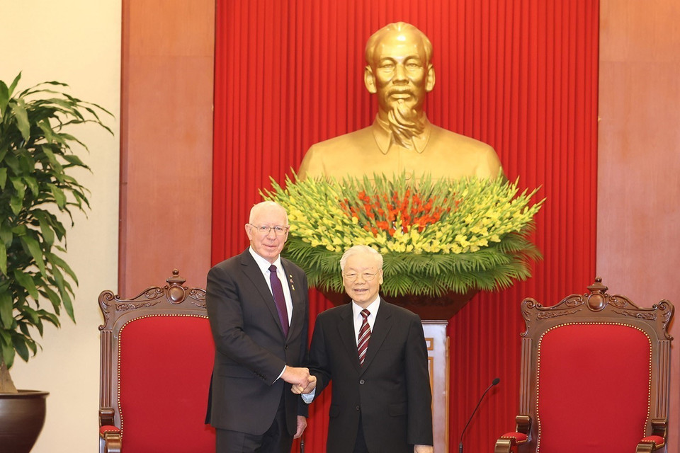 Tổng Bí thư Nguyễn Phú Trọng tiếp Toàn quyền Australia David Hurley thăm cấp Nhà nước Việt Nam. (Ảnh: Trí Dũng/TTXVN)