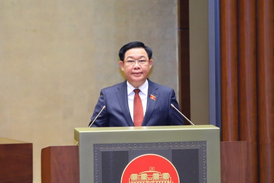 Chủ tịch Quốc hội Vương Đình Huệ phát biểu khai mạc Kỳ họp thứ 6, Quốc hội khóa XV. (Ảnh: Phạm Kiên/TTXVN)