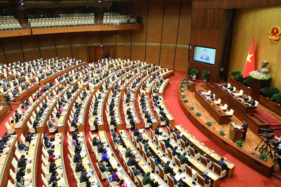 Chủ tịch Quốc hội Vương Đình Huệ phát biểu khai mạc. (Ảnh: Phạm Kiên/TTXVN)