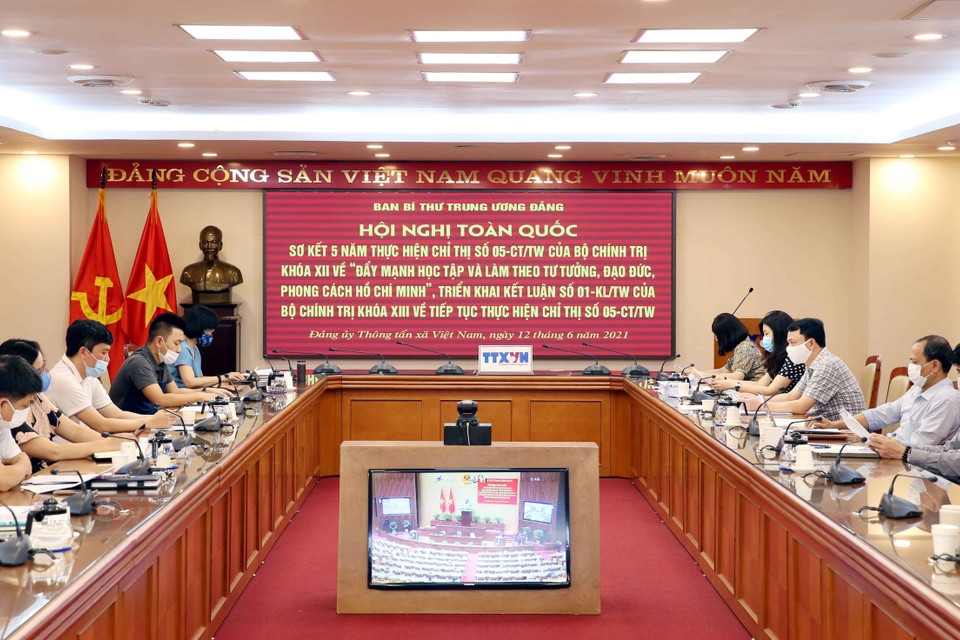 Quang cảnh hội nghị tại điểm cầu Thông tấn xã Việt Nam, số 5 Lý Thường Kiệt, Hà Nội. (Ảnh: Phạm Kiên/TTXVN)