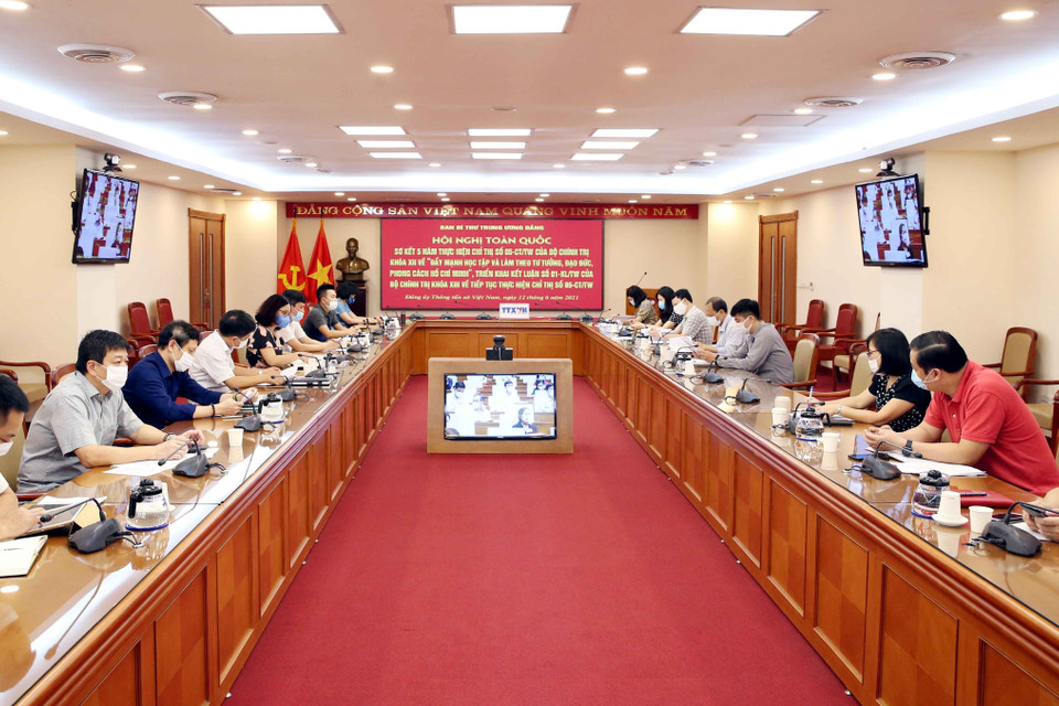 Quang cảnh hội nghị tại điểm cầu Thông tấn xã Việt Nam, số 5 Lý Thường Kiệt, Hà Nội. (Ảnh: Phạm Kiên/TTXVN)