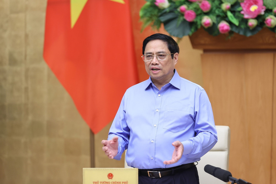 Thủ tướng Phạm Minh Chính chủ trì phiên họp Chính phủ chuyên đề về xây dựng pháp luật tháng 8/2022. (Ảnh: Dương Giang/TTXVN)