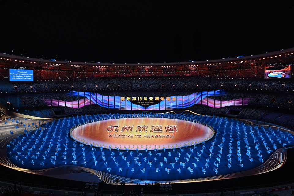 Quang cảnh Lễ khai mạc ASIAD lần thứ 19 trên Sân vận động Olympic tại Hàng Châu, tỉnh Chiết Giang, Trung Quốc, ngày 23/9/2023. (Ảnh: THX/TTXVN)