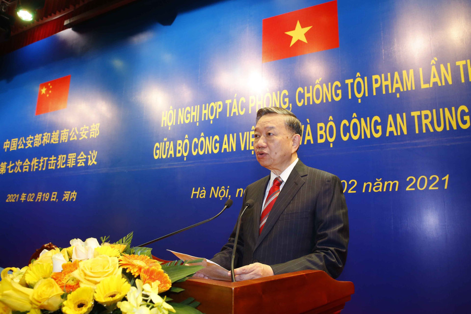 Đại tướng Tô Lâm, Ủy viên Bộ Chính trị, Bộ trưởng Bộ Công an Việt Nam, phát biểu. (Ảnh: Doãn Tấn/TTXVN)