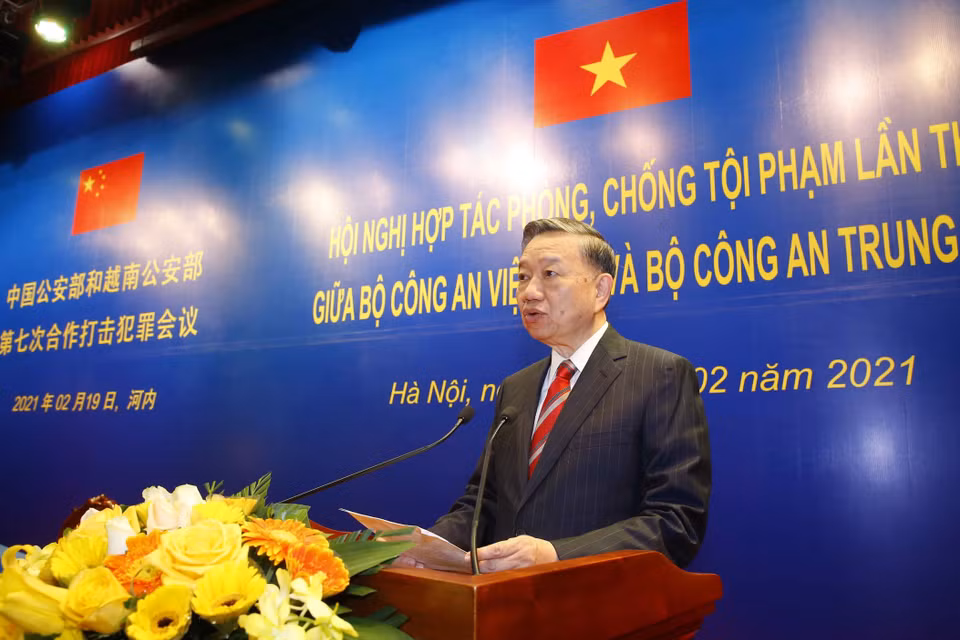 Đại tướng Tô Lâm, Ủy viên Bộ Chính trị, Bộ trưởng Bộ Công an Việt Nam, phát biểu. (Ảnh: Doãn Tấn/TTXVN)