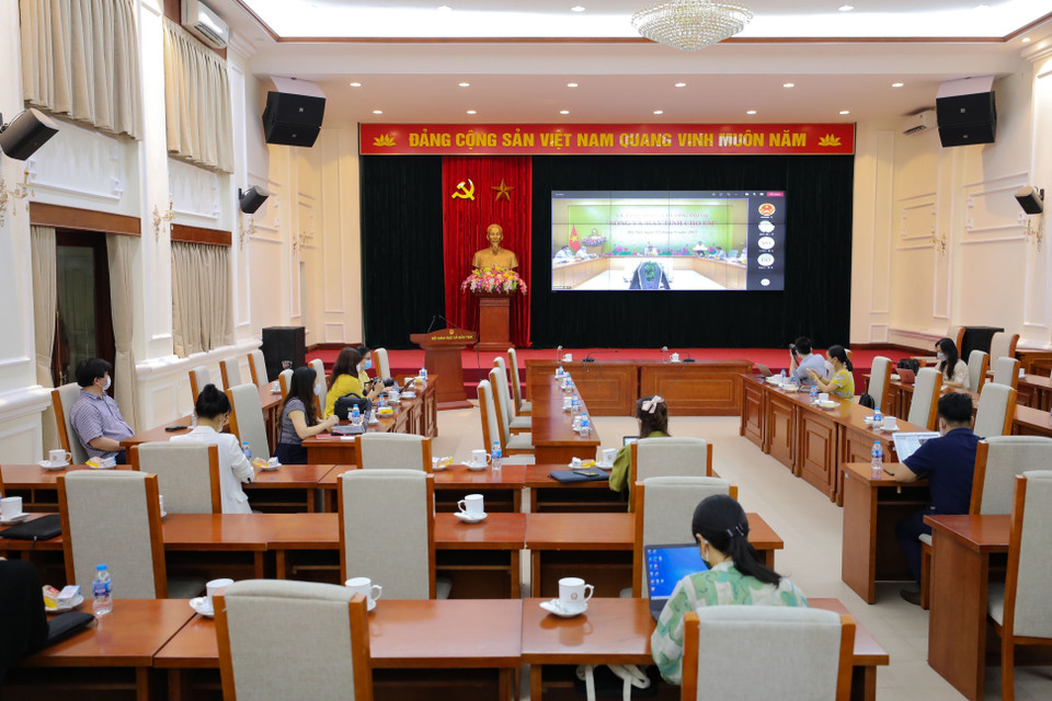 Điểm cầu Bộ Giáo dục và Đào tạo trong chương trình phát động. (Ảnh: Thanh Tùng/TTXVN)