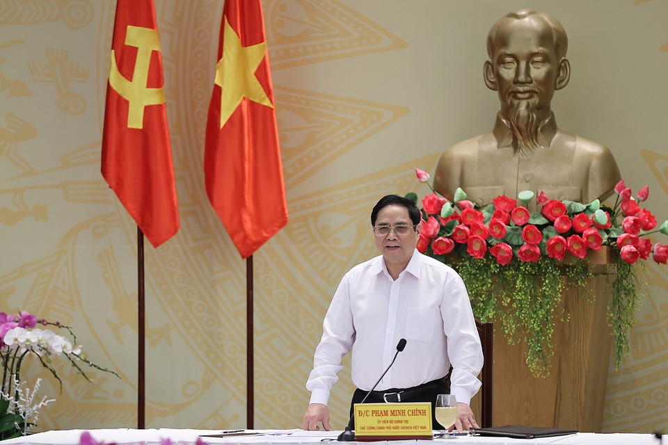 Thủ tướng Phạm Minh Chính chủ trì buổi làm việc với lãnh đạo chủ chốt tỉnh Bà Rịa-Vũng Tàu. (Ảnh: Dương Giang/TTXVN)