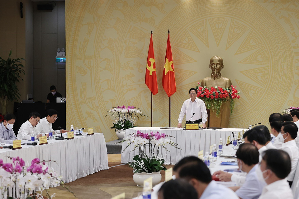 Chiều 18/12, tại thành phố Vũng Tàu, Thủ tướng Phạm Minh Chính làm việc với lãnh đạo chủ chốt tỉnh Bà Rịa-Vũng Tàu về tình hình phát triển kinh tế-xã hội, quốc phòng-an ninh và công tác xây dựng Đảng. (Ảnh: Dương Giang/TTXVN)