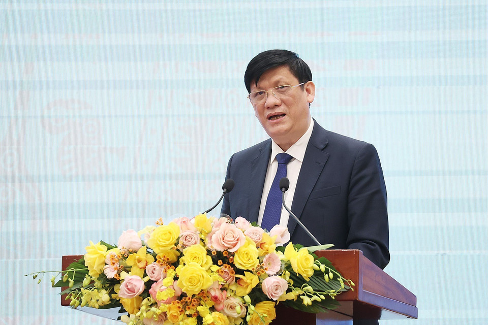 Bộ trưởng Bộ Y tế Nguyễn Thanh Long trình bày tham luận. (Ảnh: Dương Giang/TTXVN)