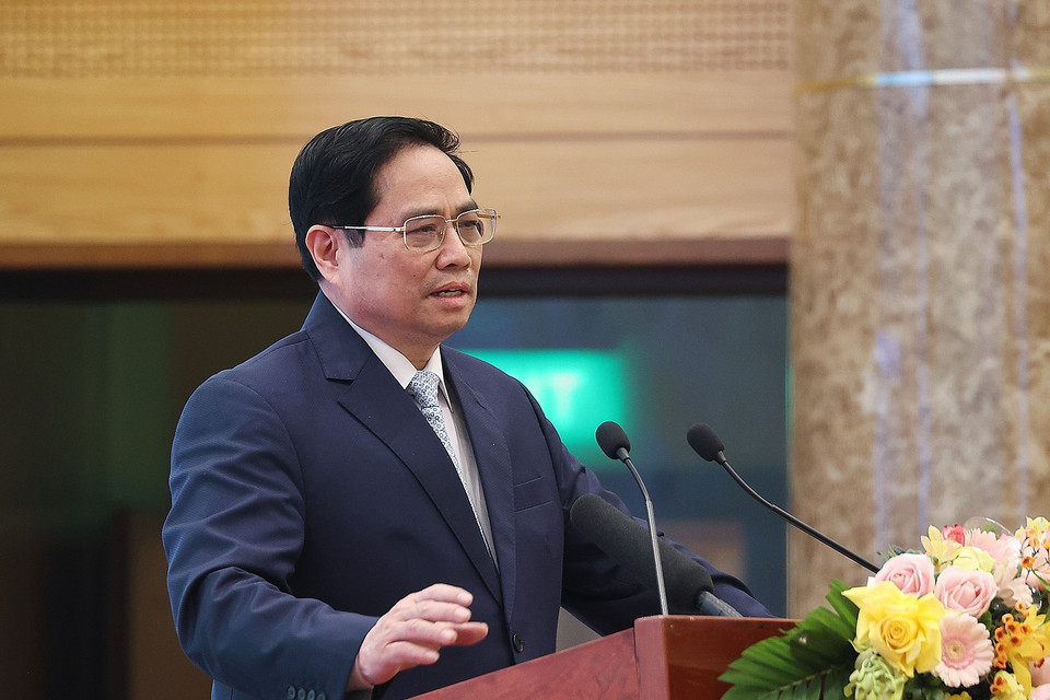 Thủ tướng Phạm Minh Chính phát biểu tại hội nghị. (Ảnh: Dương Giang/TTXVN)