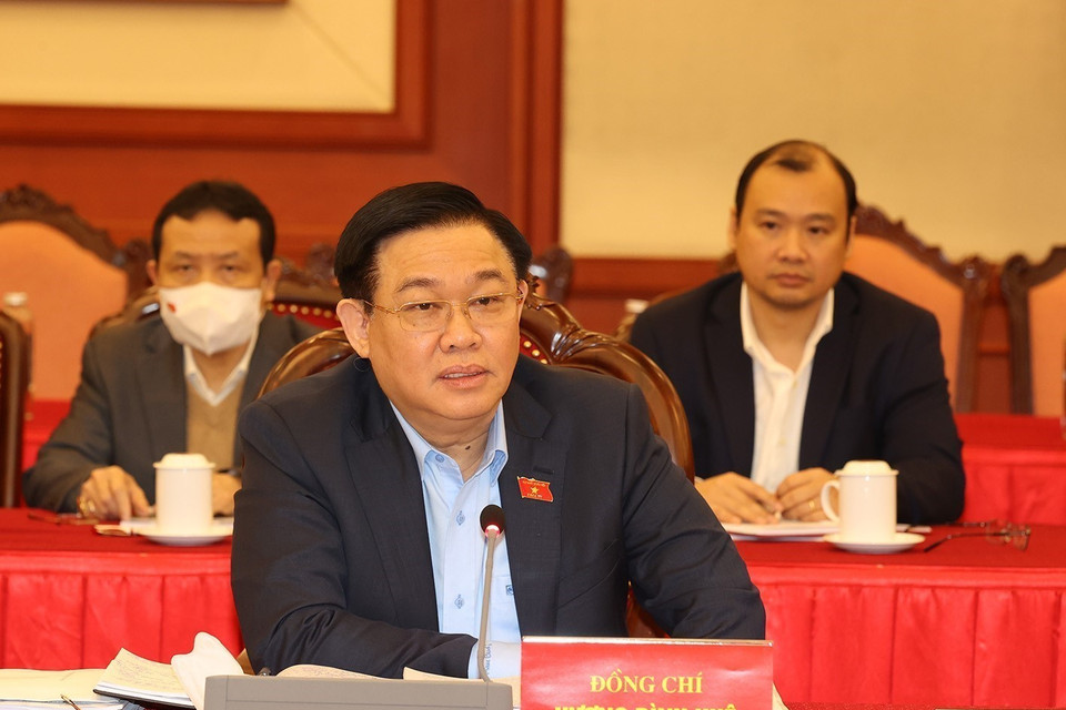 Ông Vương Đình Huệ, Ủy viên Bộ Chính trị, Chủ tịch Quốc hội phát biểu tại buổi họp. (Ảnh: Trí Dũng/TTXVN)