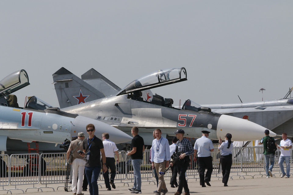 Quang cảnh Triển lãm Hàng không và Vũ trụ quốc tế Moskva 2021 tại sân bay Zhukovsky. (Ảnh: Trần Hiếu/TTXVN)