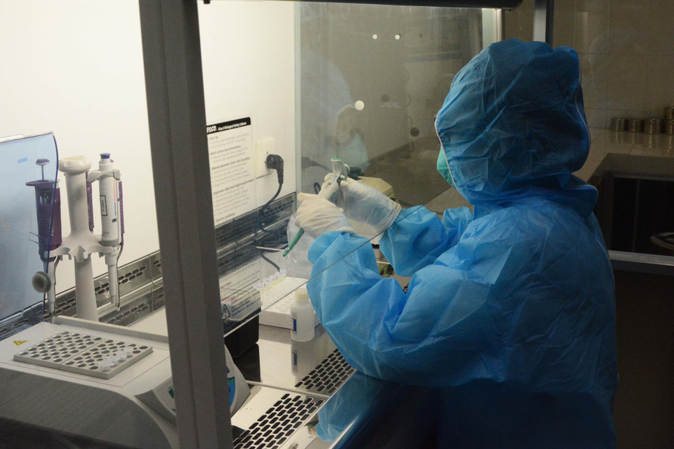 Y, bác sỹ làm việc trong phòng xét nghiệm. (Ảnh: Văn Dũng/TTXVN)