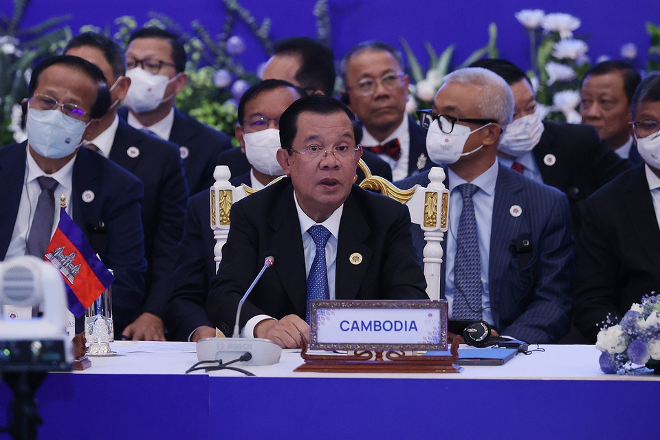 Thủ tướng Campuchia, Chủ tịch ASEAN 2022 Samdech Techo Hun Sen phát biểu. (Ảnh: Dương Giang/TTXVN)