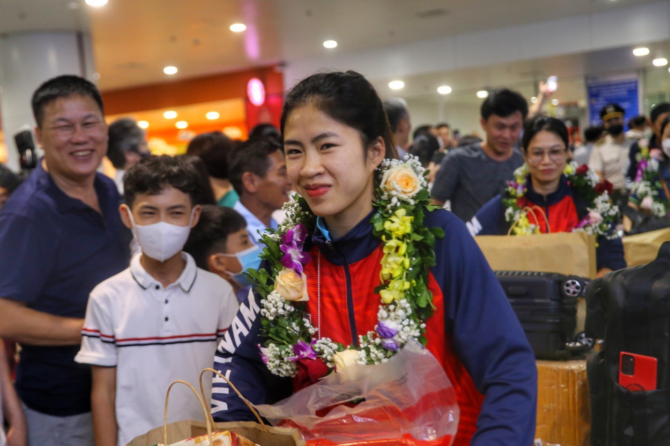 Thanh Nhã, tuyển thủ ghi bàn ấn định chiến thắng cho Đội tuyển Nữ Việt Nam trong trận chung kết với Myanmar. (Ảnh: Tuấn Đức/TTXVN)