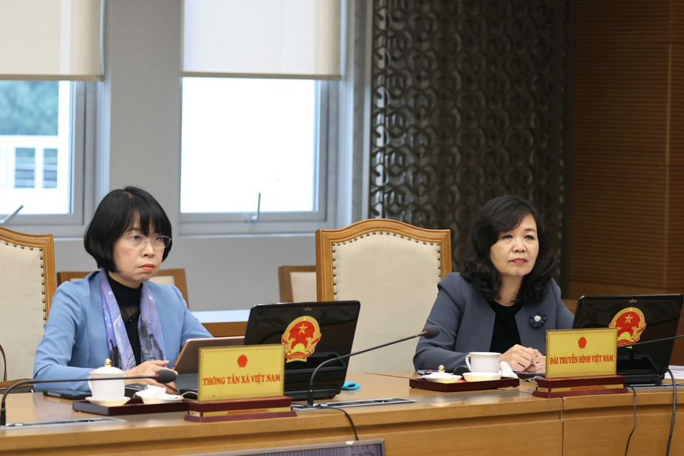 Đại diện các cơ quan báo chí trực thuộc Chính phủ dự phiên họp. (Ảnh: Thống Nhất/TTXVN)